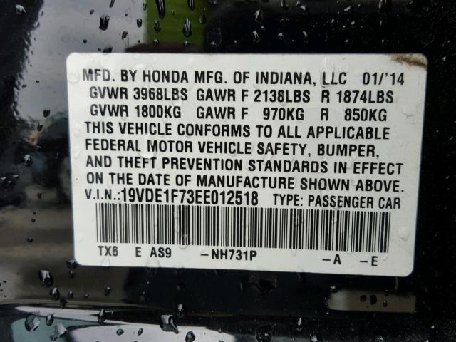 19VDE1F73EE012518 - 2014 ACURA ILX 20 TEC BLACK photo 10