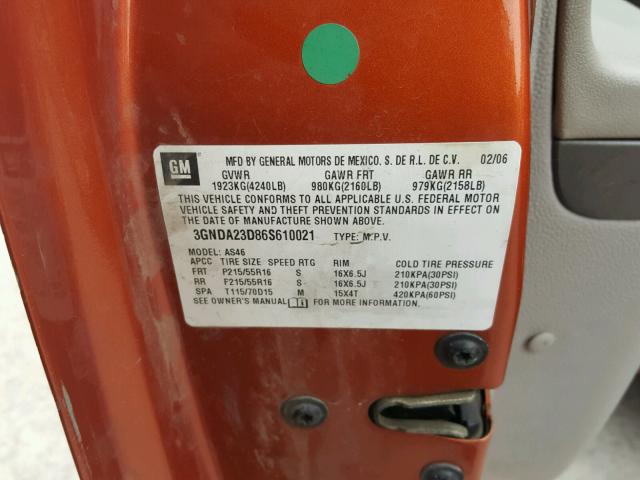 3GNDA23D86S610021 - 2006 CHEVROLET HHR LT ORANGE photo 10