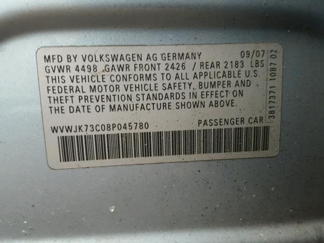 WVWJK73C08P045780 - 2008 VOLKSWAGEN PASSAT TUR BLUE photo 10