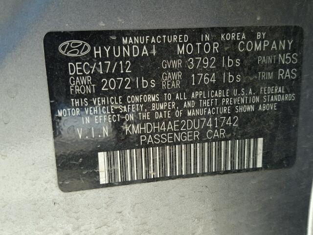 KMHDH4AE2DU741742 - 2013 HYUNDAI ELANTRA GL SILVER photo 10