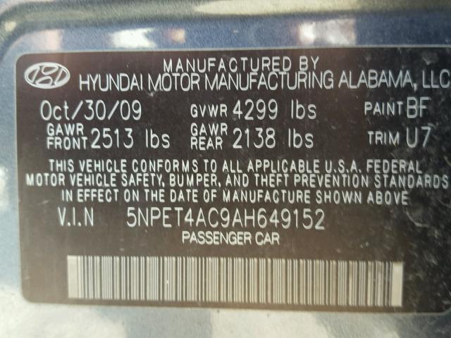 5NPET4AC9AH649152 - 2010 HYUNDAI SONATA GLS BLUE photo 10