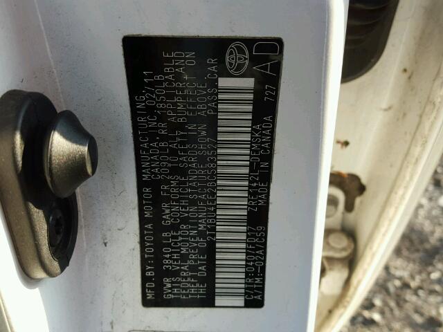 2T1BU4EE2BC583527 - 2011 TOYOTA COROLLA BA WHITE photo 10