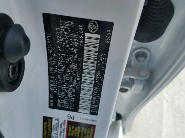 4T1BF1FK7HU709076 - 2017 TOYOTA CAMRY LE 白色 照片 10