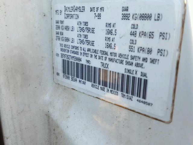 3B7KF26Z7XM590004 - 1999 DODGE RAM 2500 WHITE photo 10