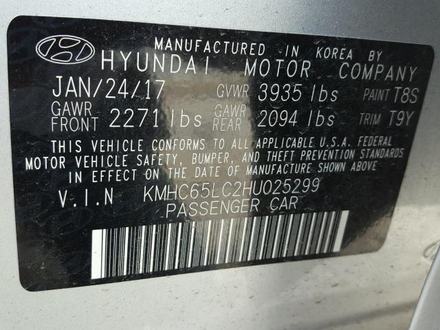 KMHC65LC2HU025299 - 2017 HYUNDAI IONIQ BLUE SILVER photo 10