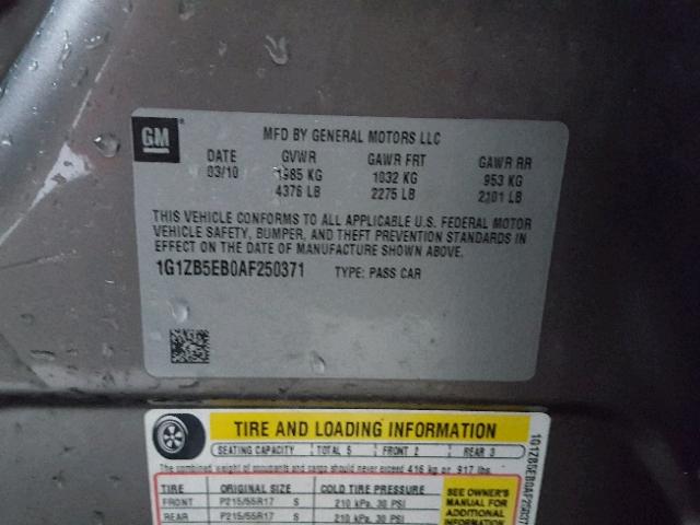 1G1ZB5EB0AF250371 - 2010 CHEVROLET MALIBU LS ყავისფერი ფოტო 10