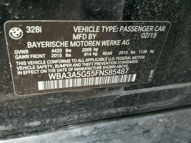 WBA3A5G55FNS85487 - 2015 BMW 328 I BLACK photo 10