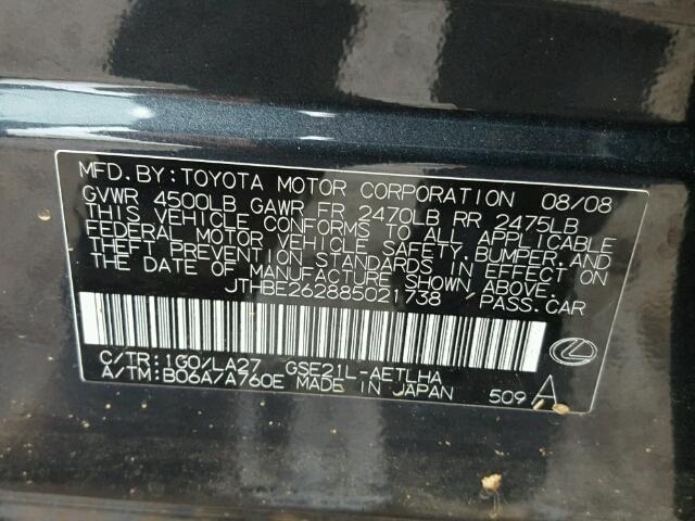 JTHBE262885021738 - 2008 LEXUS IS 350 GRAY photo 10