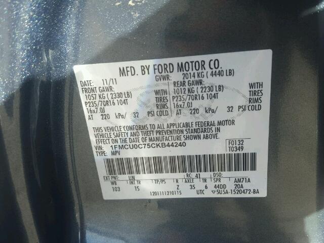 1FMCU0C75CKB44240 - 2012 FORD ESCAPE XLS TEAL photo 10