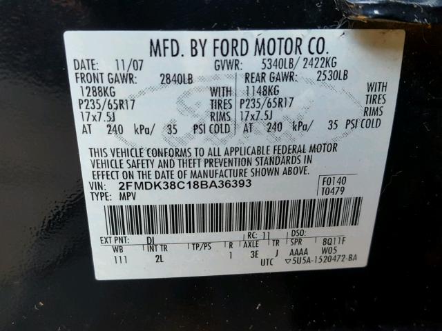 2FMDK38C18BA36393 - 2008 FORD EDGE BLUE photo 10