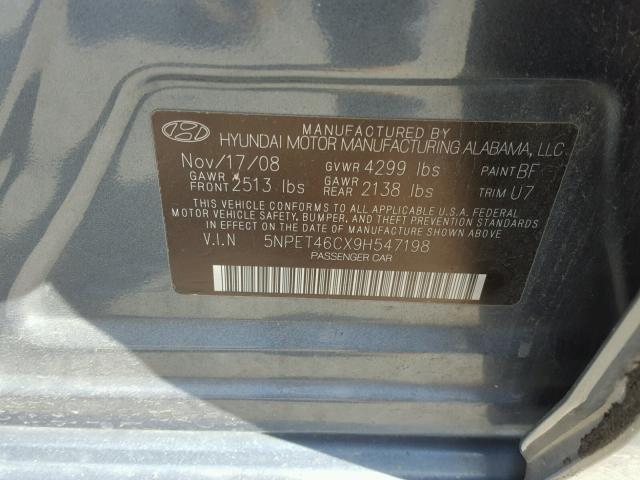 5NPET46CX9H547198 - 2009 HYUNDAI SONATA GLS GRAY photo 10