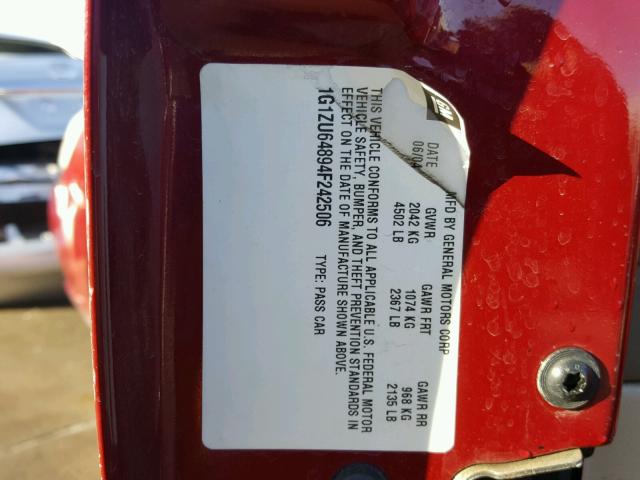 1G1ZU64894F242506 - 2004 CHEVROLET MALIBU MAX მუქწითელი ფოტო 10