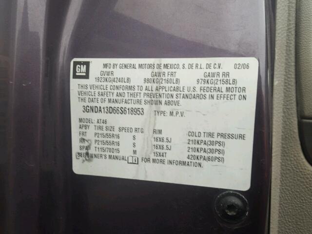 3GNDA13D66S618953 - 2006 CHEVROLET HHR LS PURPLE photo 10