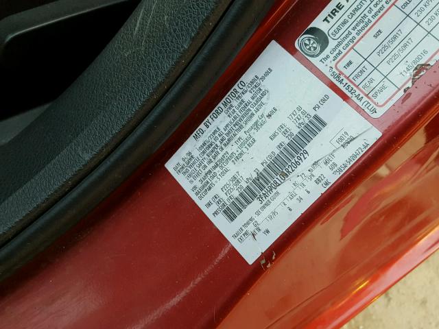 3FAHP08106R206929 - 2006 FORD FUSION SEL RED photo 10