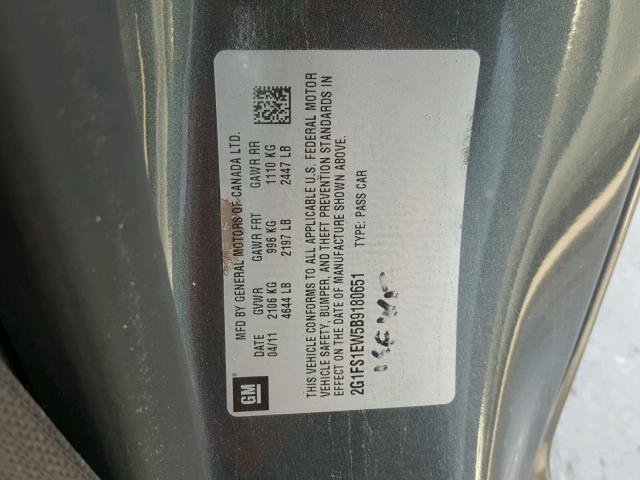 2G1FS1EW5B9180651 - 2011 CHEVROLET CAMARO SS Grafito foto 10