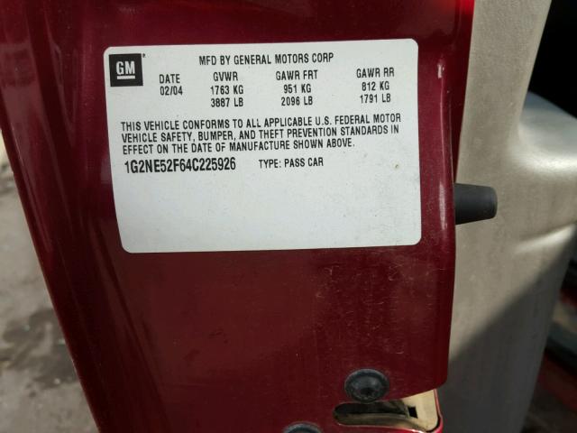 1G2NE52F64C225926 - 2004 PONTIAC GRAND AM S 红色 照片 10