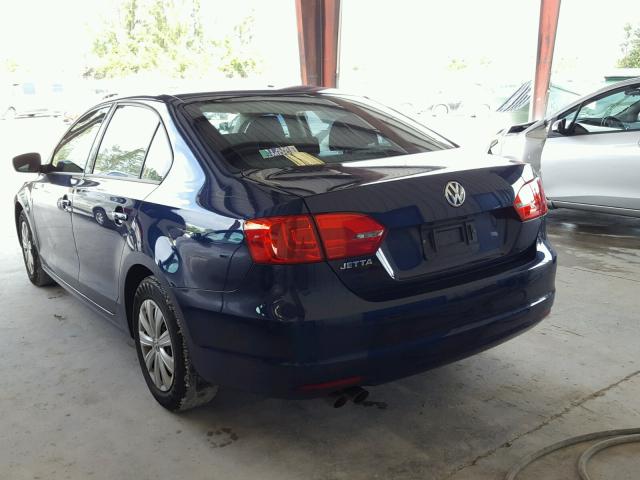 3VW2K7AJ2EM307125 - 2014 VOLKSWAGEN JETTA BASE BLUE photo 3