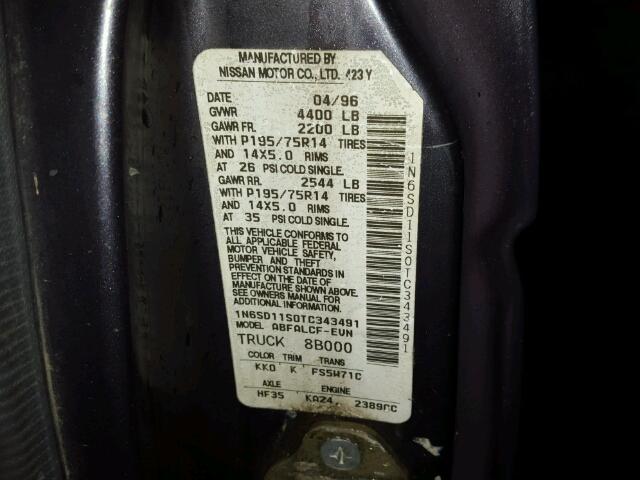 1N6SD11S0TC343491 - 1996 NISSAN TRUCK BASE BLACK photo 10