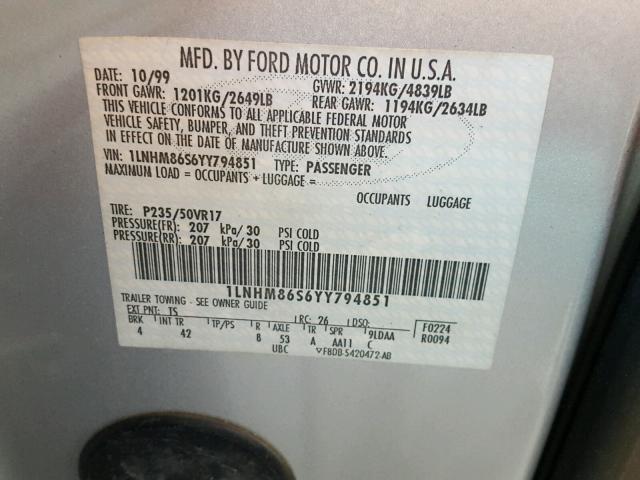 1LNHM86S6YY794851 - 2000 LINCOLN LS 银色 照片 10