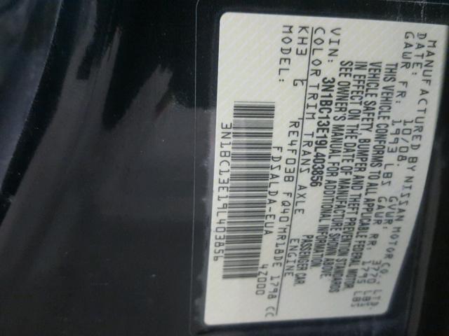 3N1BC13E19L403856 - 2009 NISSAN VERSA S BLACK photo 10