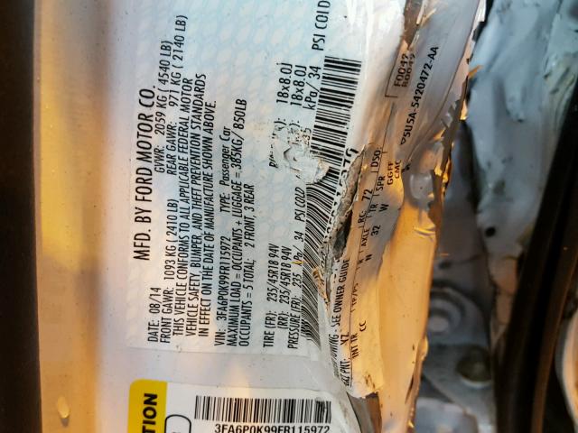 3FA6P0K99FR115972 - 2015 FORD FUSION WHITE photo 10