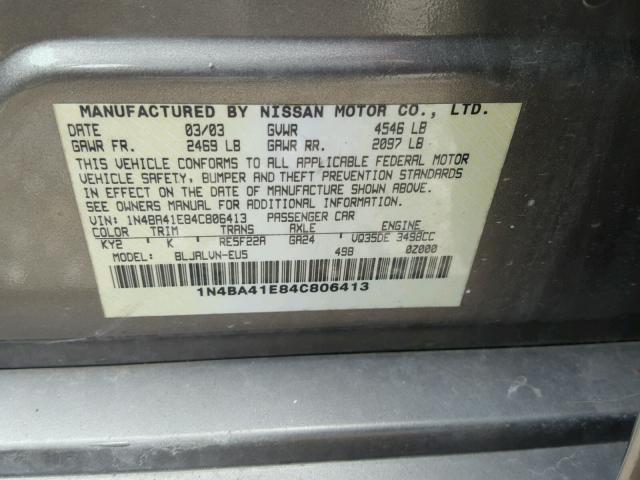 1N4BA41E84C806413 - 2004 NISSAN MAXIMA SE BEIGE photo 10