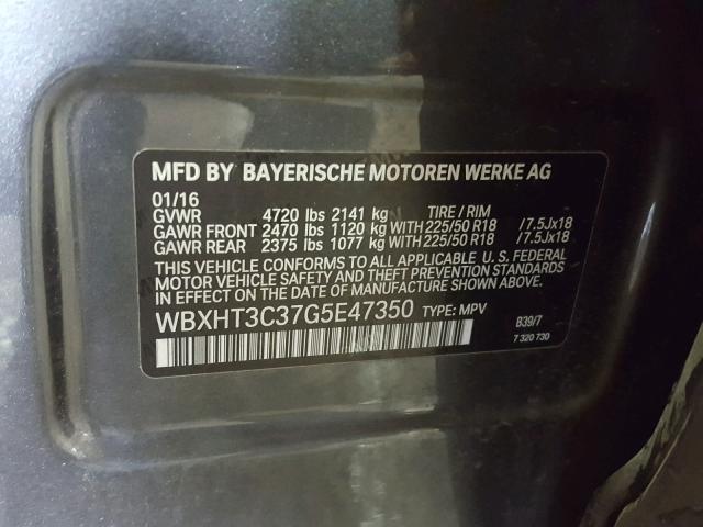 WBXHT3C37G5E47350 - 2016 BMW X1 XDRIVE2 GRAY photo 10