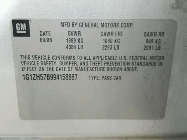 1G1ZH57B994158887 - 2009 CHEVROLET MALIBU 1LT 银色 照片 10