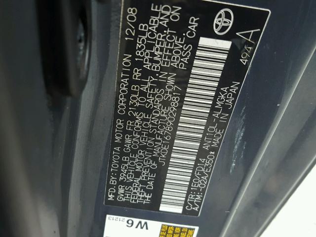 JTKDE167890298817 - 2009 TOYOTA SCION TC 灰色 照片 10