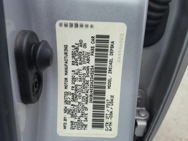 1NXBU4EE2AZ345254 - 2010 TOYOTA COROLLA BA SILVER photo 10