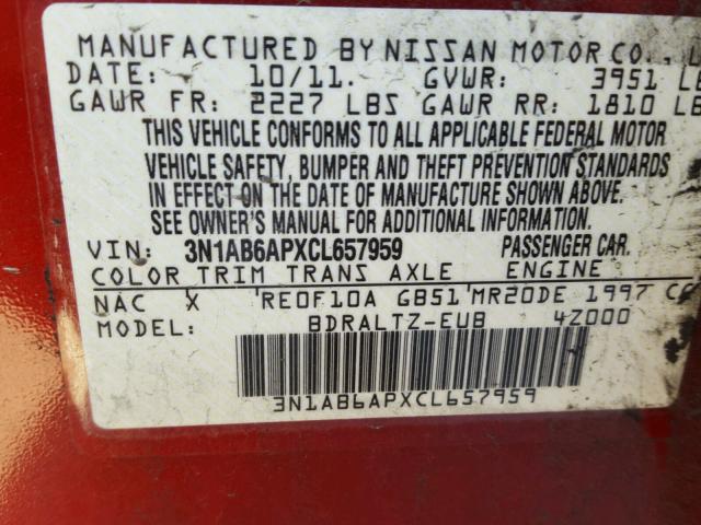 3N1AB6APXCL657959 - 2012 NISSAN SENTRA 2.0 RED photo 10