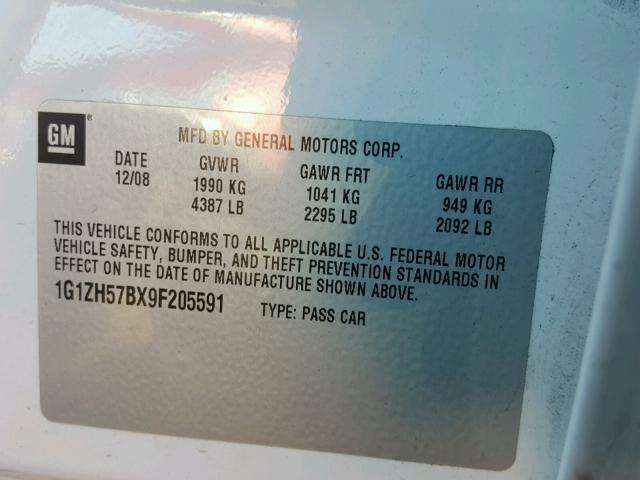 1G1ZH57BX9F205591 - 2009 CHEVROLET MALIBU 1LT 白色 照片 10