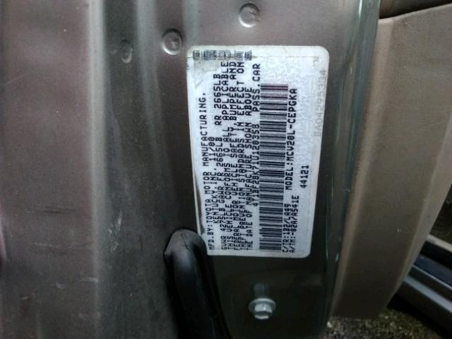 4T1BF28K71U120358 - 2001 TOYOTA CAMRY LE ბეჟი ფოტო 10