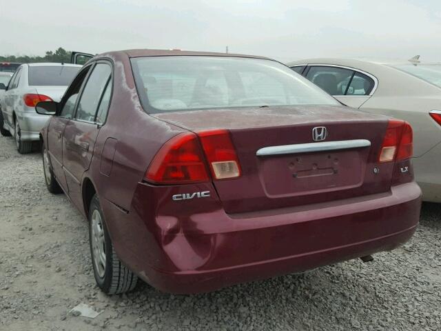 2HGES16692H571410 - 2002 HONDA CIVIC LX MAROON photo 3