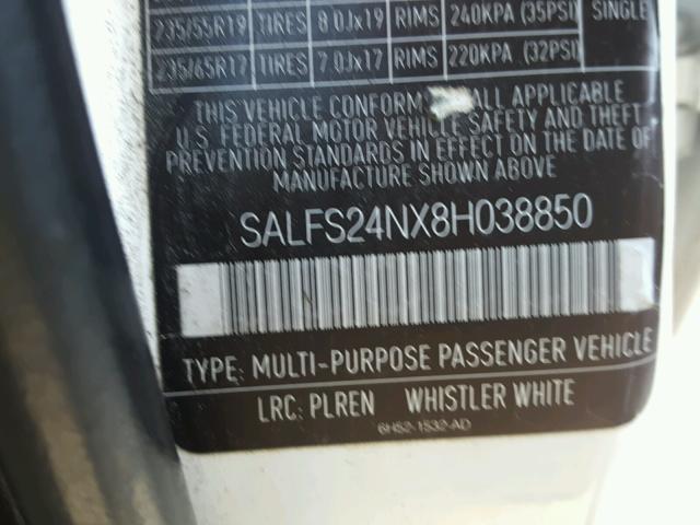 SALFS24NX8H038850 - 2008 LAND ROVER LR2 SE TEC WHITE photo 10