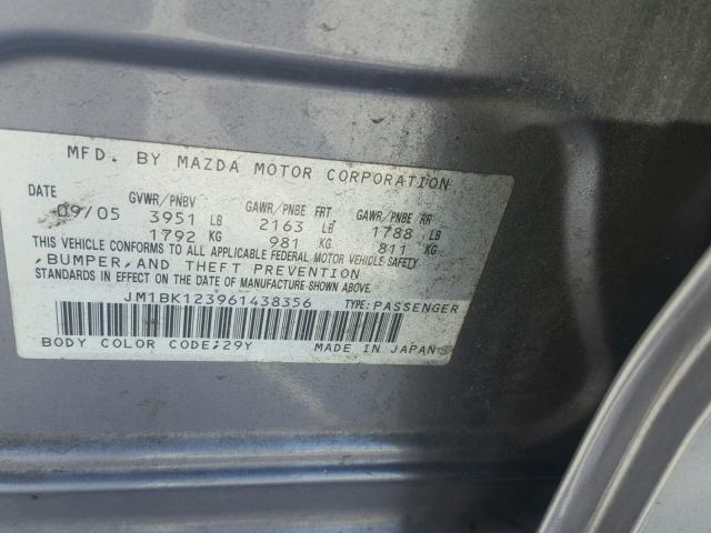 JM1BK123961438356 - 2006 MAZDA 3 S SILVER photo 10