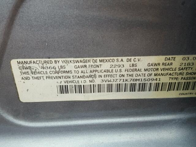 3VWJZ71K78M150941 - 2008 VOLKSWAGEN JETTA S 石墨色 照片 10