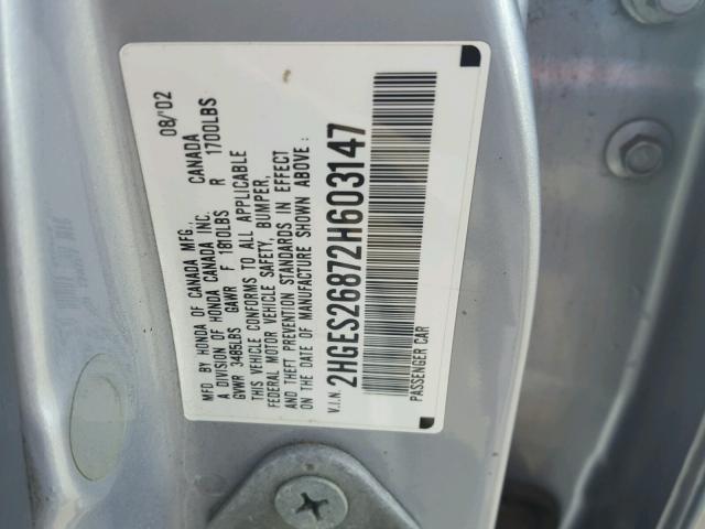 2HGES26872H603147 - 2002 HONDA CIVIC EX GRAY photo 10