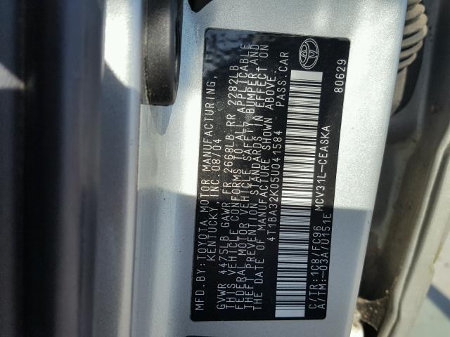 4T1BA32K05U041584 - 2005 TOYOTA CAMRY SE SILVER photo 10