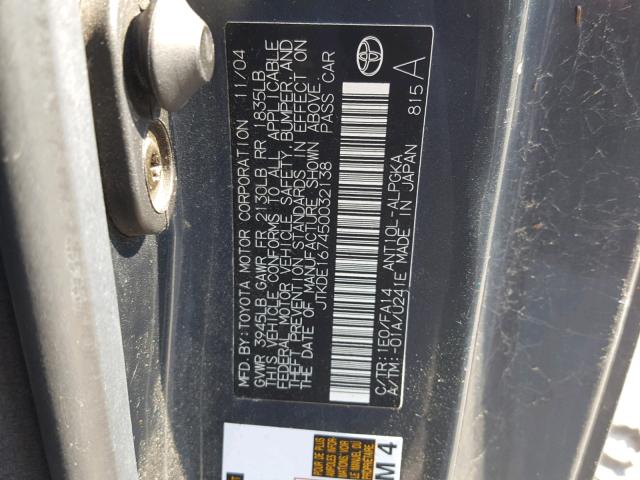 JTKDE167450032138 - 2005 TOYOTA SCION TC 蓝色 照片 10