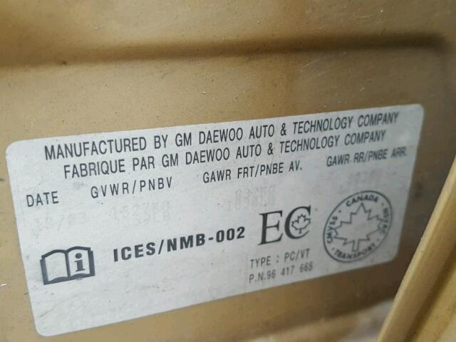 KL1TJ52644B126050 - 2004 CHEVROLET AVEO LS GOLD photo 10