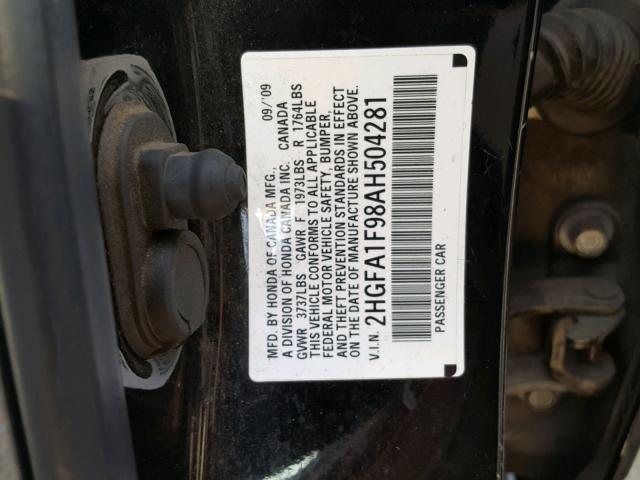 2HGFA1F98AH504281 - 2010 HONDA CIVIC EXL Qara foto 10