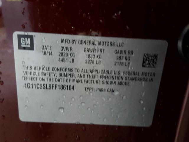 1G11C5SL9FF186104 - 2015 CHEVROLET MALIBU 1LT 勃艮第红 照片 10