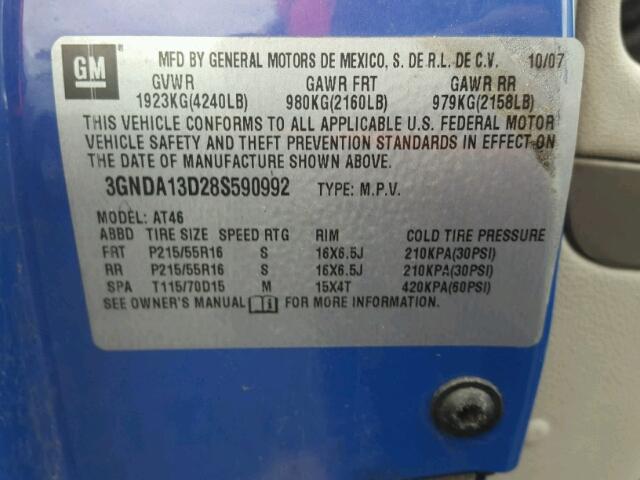 3GNDA13D28S590992 - 2008 CHEVROLET HHR LS BLUE photo 10