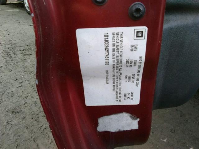 1G1JC5242Y7431170 - 2000 CHEVROLET CAVALIER RED photo 10