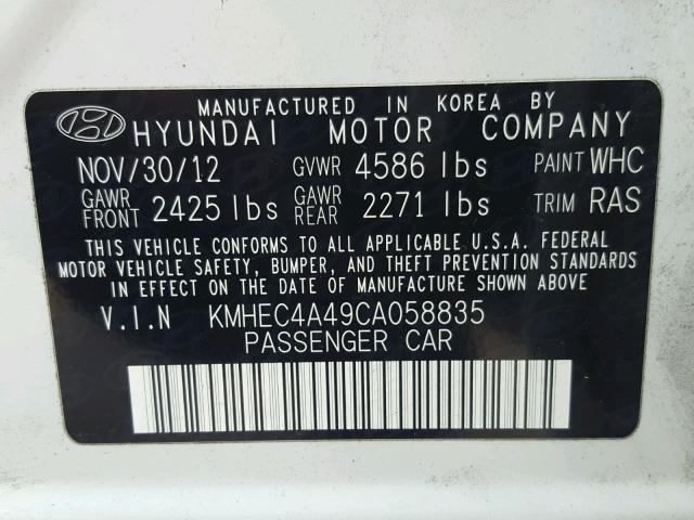 KMHEC4A49CA058835 - 2012 HYUNDAI SONATA HYB WHITE photo 10