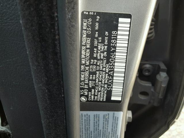 5UXFA13506LY38118 - 2006 BMW X5 3.0I CHARCOAL photo 10