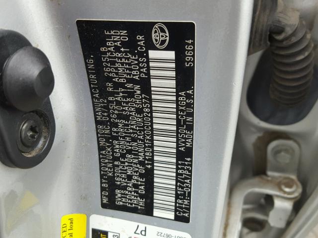 4T1BD1FK0CU028577 - 2012 TOYOTA CAMRY HYBR SILVER photo 10