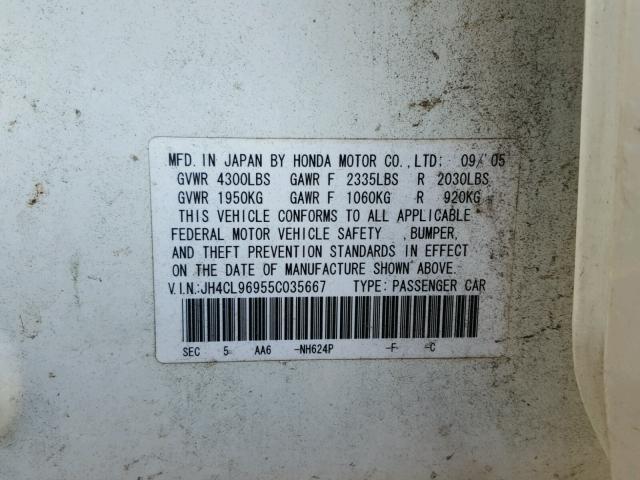 JH4CL96955C035667 - 2005 ACURA TSX WHITE photo 10