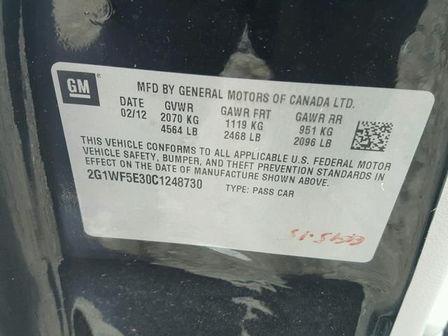 2G1WF5E30C1248730 - 2012 CHEVROLET IMPALA LS BLACK photo 10